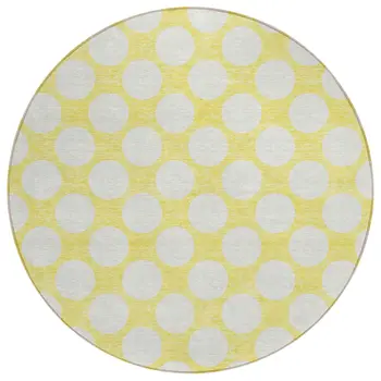 8' Yellow And Gray Round Polka Dot Washable Indoor Outdoor Area Rug