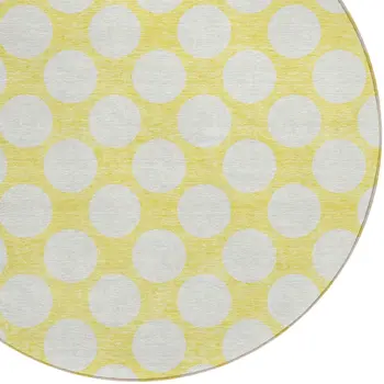 8' Yellow And Gray Round Polka Dot Washable Indoor Outdoor Area Rug