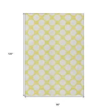 8' X 10' Yellow And Gray Polka Dot Washable Indoor Outdoor Area Rug