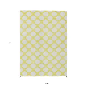 9' X 12' Yellow And Gray Polka Dot Washable Indoor Outdoor Area Rug