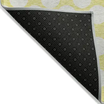 9' X 12' Yellow And Gray Polka Dot Washable Indoor Outdoor Area Rug