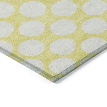 9' X 12' Yellow And Gray Polka Dot Washable Indoor Outdoor Area Rug