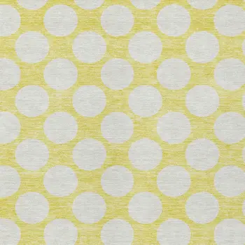 9' X 12' Yellow And Gray Polka Dot Washable Indoor Outdoor Area Rug
