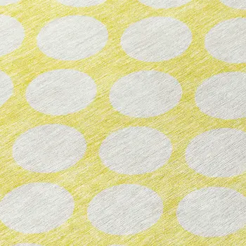 9' X 12' Yellow And Gray Polka Dot Washable Indoor Outdoor Area Rug
