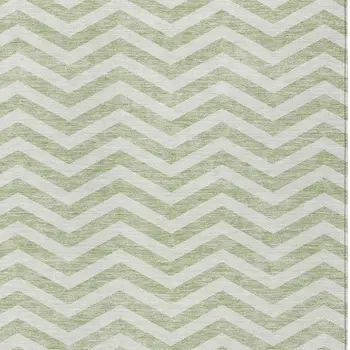 5' X 8' Artichoke Green And Ivory Chevron Washable Indoor Outdoor Area Rug
