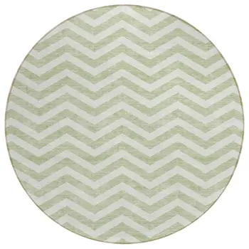 8' Artichoke Green And Ivory Round Chevron Washable Indoor Outdoor Area Rug
