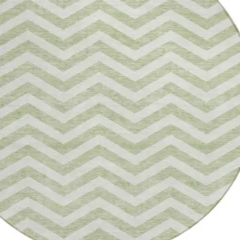8' Artichoke Green And Ivory Round Chevron Washable Indoor Outdoor Area Rug