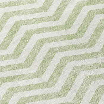 8' Artichoke Green And Ivory Round Chevron Washable Indoor Outdoor Area Rug