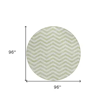 8' Artichoke Green And Ivory Round Chevron Washable Indoor Outdoor Area Rug