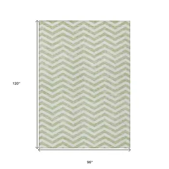 8' X 10' Artichoke Green And Ivory Chevron Washable Indoor Outdoor Area Rug