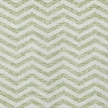 8' X 10' Artichoke Green And Ivory Chevron Washable Indoor Outdoor Area Rug