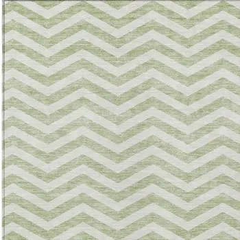 9' X 12' Artichoke Green And Ivory Chevron Washable Indoor Outdoor Area Rug