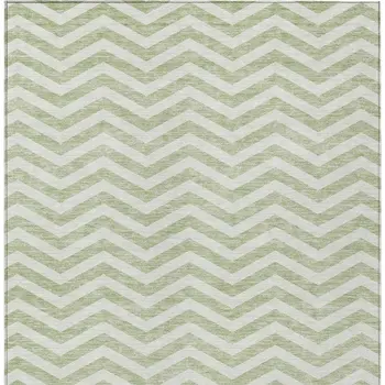 10' X 14' Artichoke Green And Ivory Chevron Washable Indoor Outdoor Area Rug