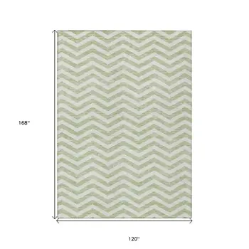 10' X 14' Artichoke Green And Ivory Chevron Washable Indoor Outdoor Area Rug
