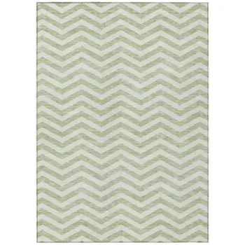 10' X 14' Artichoke Green And Ivory Chevron Washable Indoor Outdoor Area Rug