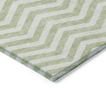 10' X 14' Artichoke Green And Ivory Chevron Washable Indoor Outdoor Area Rug