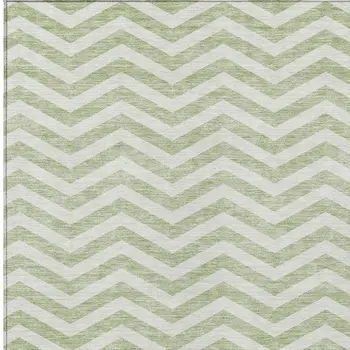 10' X 14' Artichoke Green And Ivory Chevron Washable Indoor Outdoor Area Rug