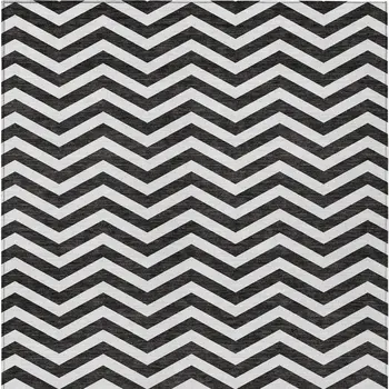5' X 8' Black And Ivory Chevron Washable Indoor Outdoor Area Rug