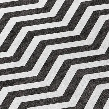 9' X 12' Black And Ivory Chevron Washable Indoor Outdoor Area Rug