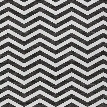 10' X 14' Black And Ivory Chevron Washable Indoor Outdoor Area Rug