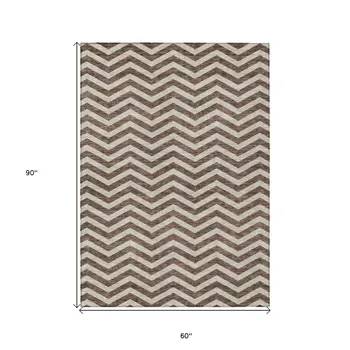 5' X 8' Brown And Beige Chevron Washable Indoor Outdoor Area Rug
