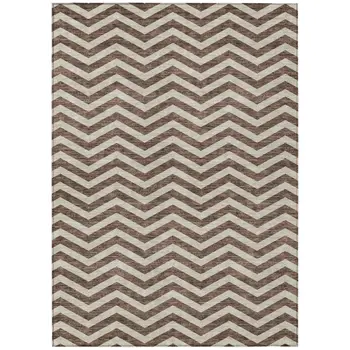 5' X 8' Brown And Beige Chevron Washable Indoor Outdoor Area Rug