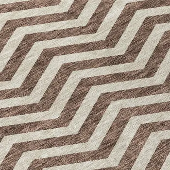 5' X 8' Brown And Beige Chevron Washable Indoor Outdoor Area Rug