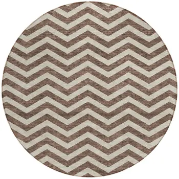 8' Brown And Beige Round Chevron Washable Indoor Outdoor Area Rug