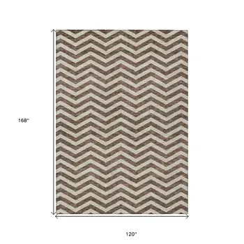 10' X 14' Brown And Beige Chevron Washable Indoor Outdoor Area Rug