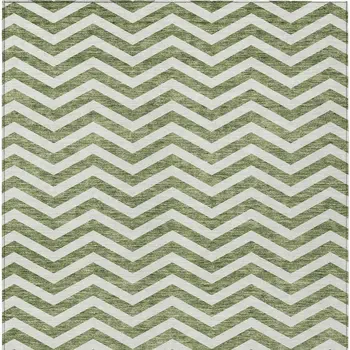3' X 5' Green And Ivory Chevron Washable Indoor Outdoor Area Rug