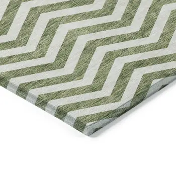 3' X 5' Green And Ivory Chevron Washable Indoor Outdoor Area Rug