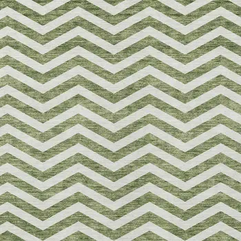 3' X 5' Green And Ivory Chevron Washable Indoor Outdoor Area Rug