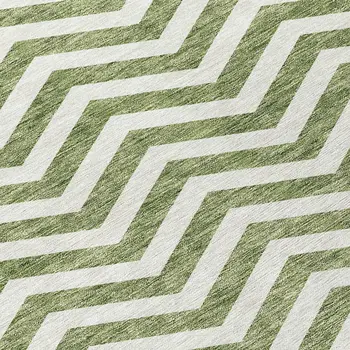 3' X 5' Green And Ivory Chevron Washable Indoor Outdoor Area Rug