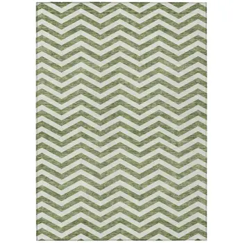 8' X 10' Green And Ivory Chevron Washable Indoor Outdoor Area Rug