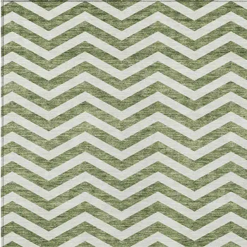 10' X 14' Green And Ivory Chevron Washable Indoor Outdoor Area Rug