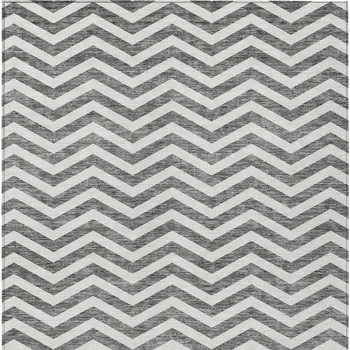 5' X 8' Gray And Ivory Chevron Washable Indoor Outdoor Area Rug