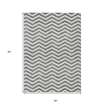 5' X 8' Gray And Ivory Chevron Washable Indoor Outdoor Area Rug