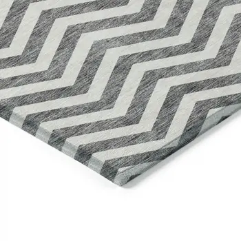 8' X 10' Gray And Ivory Chevron Washable Indoor Outdoor Area Rug