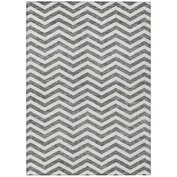 9' X 12' Gray And Ivory Chevron Washable Indoor Outdoor Area Rug