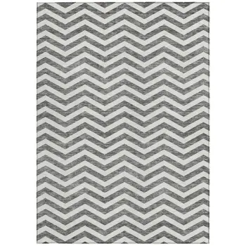 9' X 12' Gray And Ivory Chevron Washable Indoor Outdoor Area Rug