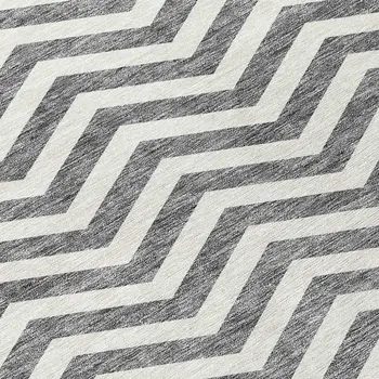 9' X 12' Gray And Ivory Chevron Washable Indoor Outdoor Area Rug