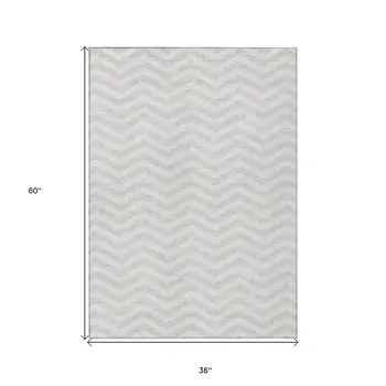 3' X 5' Ivory And Silver Chevron Washable Indoor Outdoor Area Rug