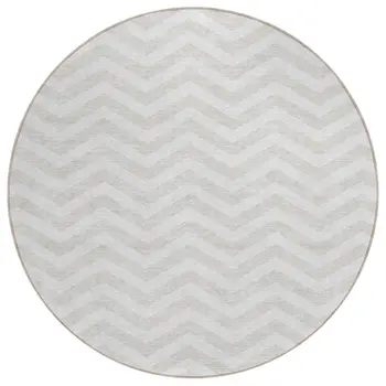 8' Ivory And Silver Round Chevron Washable Indoor Outdoor Area Rug