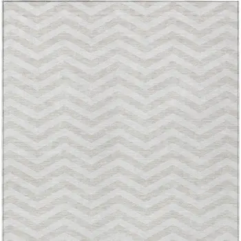 8' X 10' Ivory And Silver Chevron Washable Indoor Outdoor Area Rug