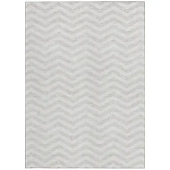 9' X 12' Ivory And Silver Chevron Washable Indoor Outdoor Area Rug
