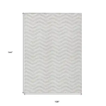 9' X 12' Ivory And Silver Chevron Washable Indoor Outdoor Area Rug