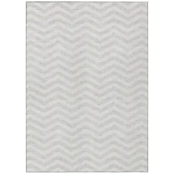 9' X 12' Ivory And Silver Chevron Washable Indoor Outdoor Area Rug