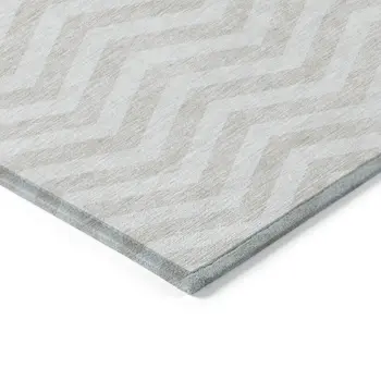9' X 12' Ivory And Silver Chevron Washable Indoor Outdoor Area Rug