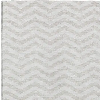 9' X 12' Ivory And Silver Chevron Washable Indoor Outdoor Area Rug