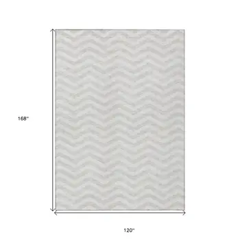 10' X 14' Ivory And Silver Chevron Washable Indoor Outdoor Area Rug